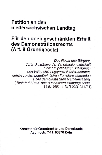 Für den uneingeschränkten Erhalt des Demonstrationsrechts